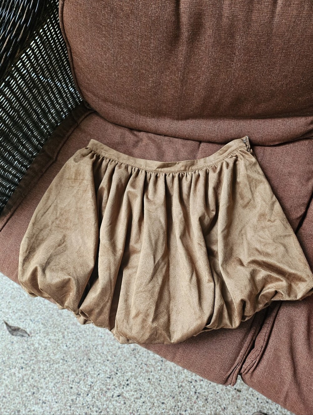 New W Tag Fab'rik Camel Brown Polyester Velour Bubble Skort Abbot Waistband L